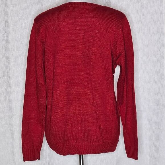 Karen Scott Santa Snowman Reindeer & Sequins Red Knit Ugly Christmas Sweater - Picture 7 of 12